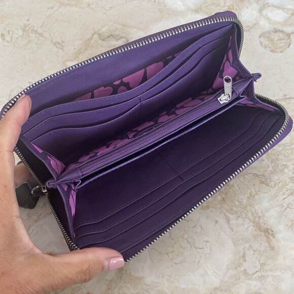 NWT Vegan Leather Long Zippered Wallet Purple & Pink Heart - Picture 7 of 10